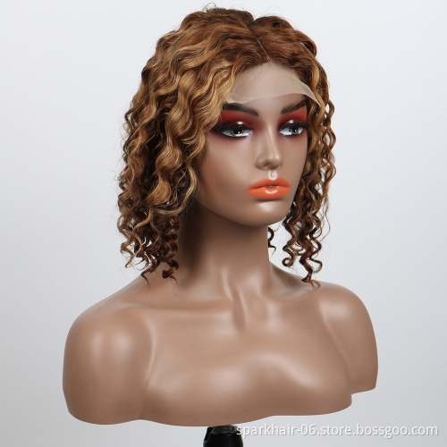 Wholesale Highlight Deep Wave Bob Human Hair Lace Wigs For Black Women, Hd Lace Front Wig,  Ombre Honey Blonde Human Hair Wigs